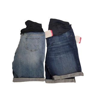 LOT OF 2 Ingrid & Isabel Women's Maternity Crossover Panel Bermuda Jean Shorts